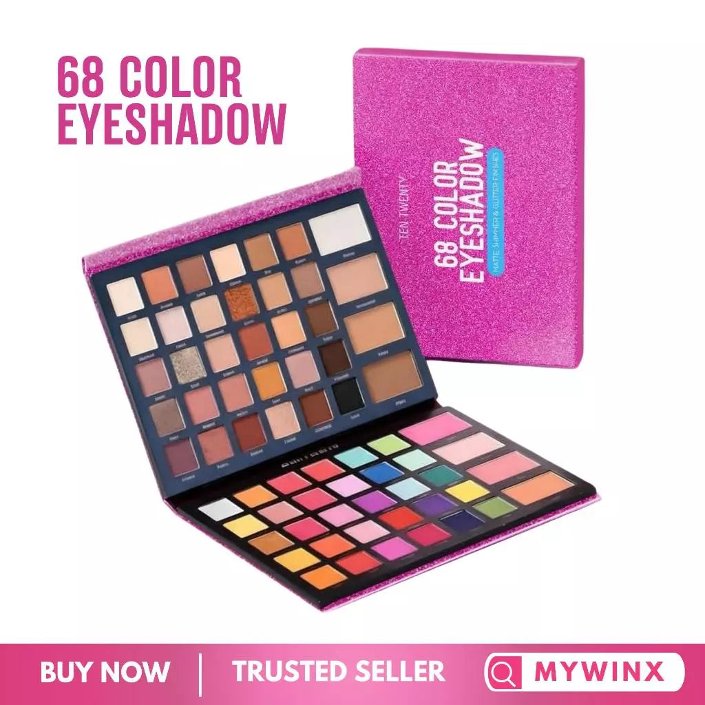 Ten Twenty 68 Color Eyeshadow Makeup Beauty Palette with Highlighter, Shimmer, Blush On, Contour