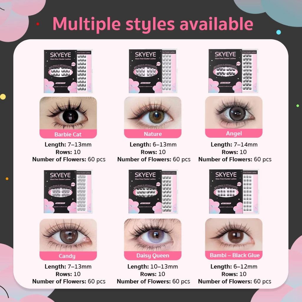 SKYEYE Black Glue Self-Adhesive Lashes, 24H Waterproof, Easy Apply, Built-in liner effect