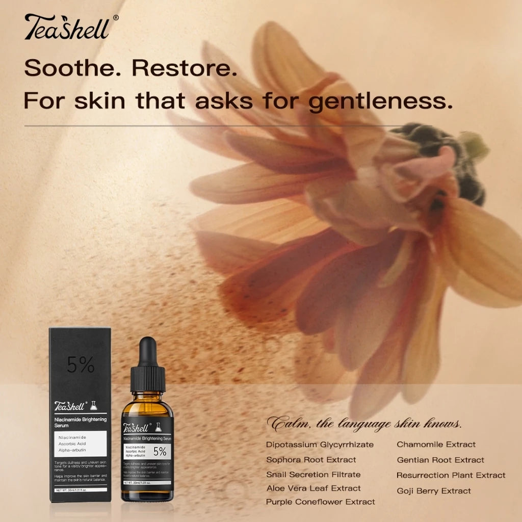 Teashell Whitening Serum 5% Niacinamide & Alpha Arbutin 30ml - Fade Dark Spots Brighte