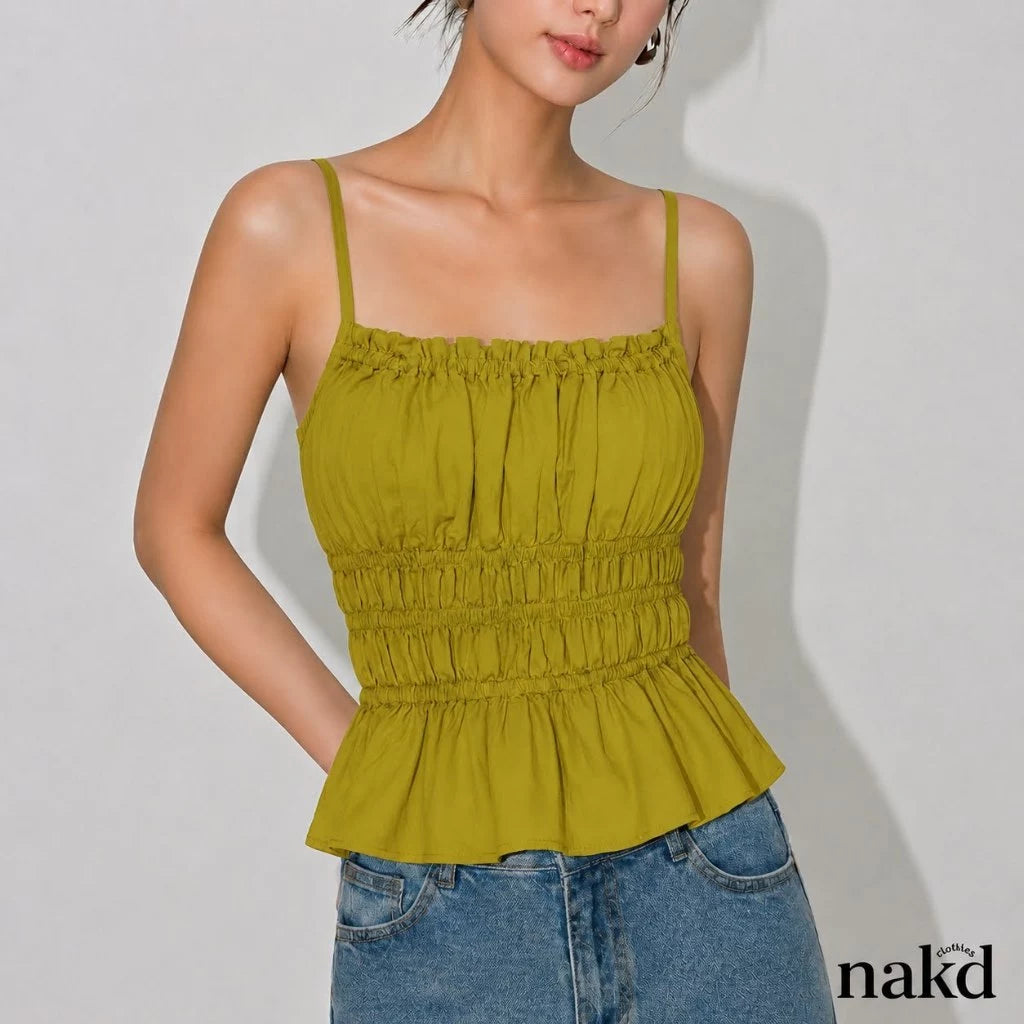 NAKD FASHION BELLORA SEXY STRING COTTON LINEN SMOCKING BACK DAILY CASUAL SUMMER TOP