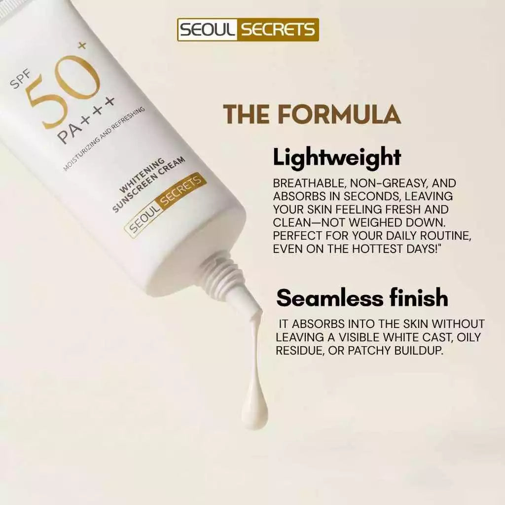 Seoul Secrets Whitening Sunscreen SPF 50 PA+++ | Luxury Broad Spectrum UVA/UVB Protection
