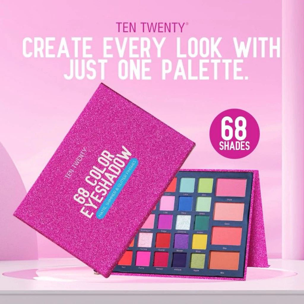Ten Twenty 68 Color Eyeshadow Makeup Beauty Palette with Highlighter, Shimmer, Blush On, Contour