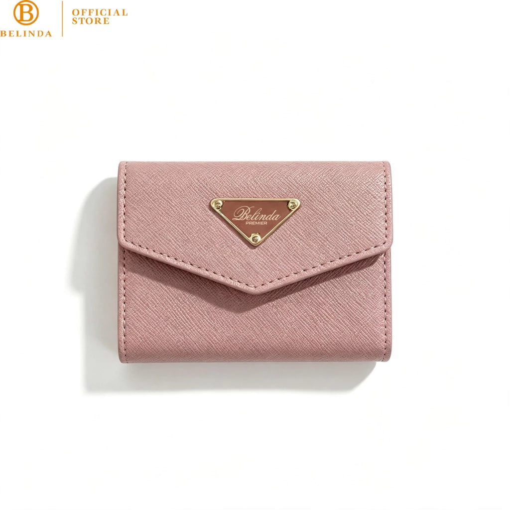 BELINDA Sleek Envelope Tri-fold Wallet with Metal Triangle Logo DX-H106