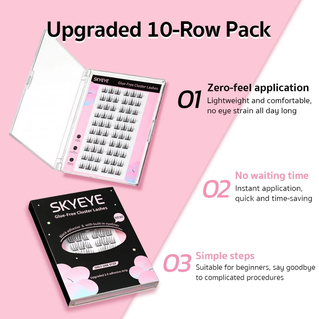 SKYEYE Black Glue Self-Adhesive Lashes, 24H Waterproof, Easy Apply, Built-in liner effect