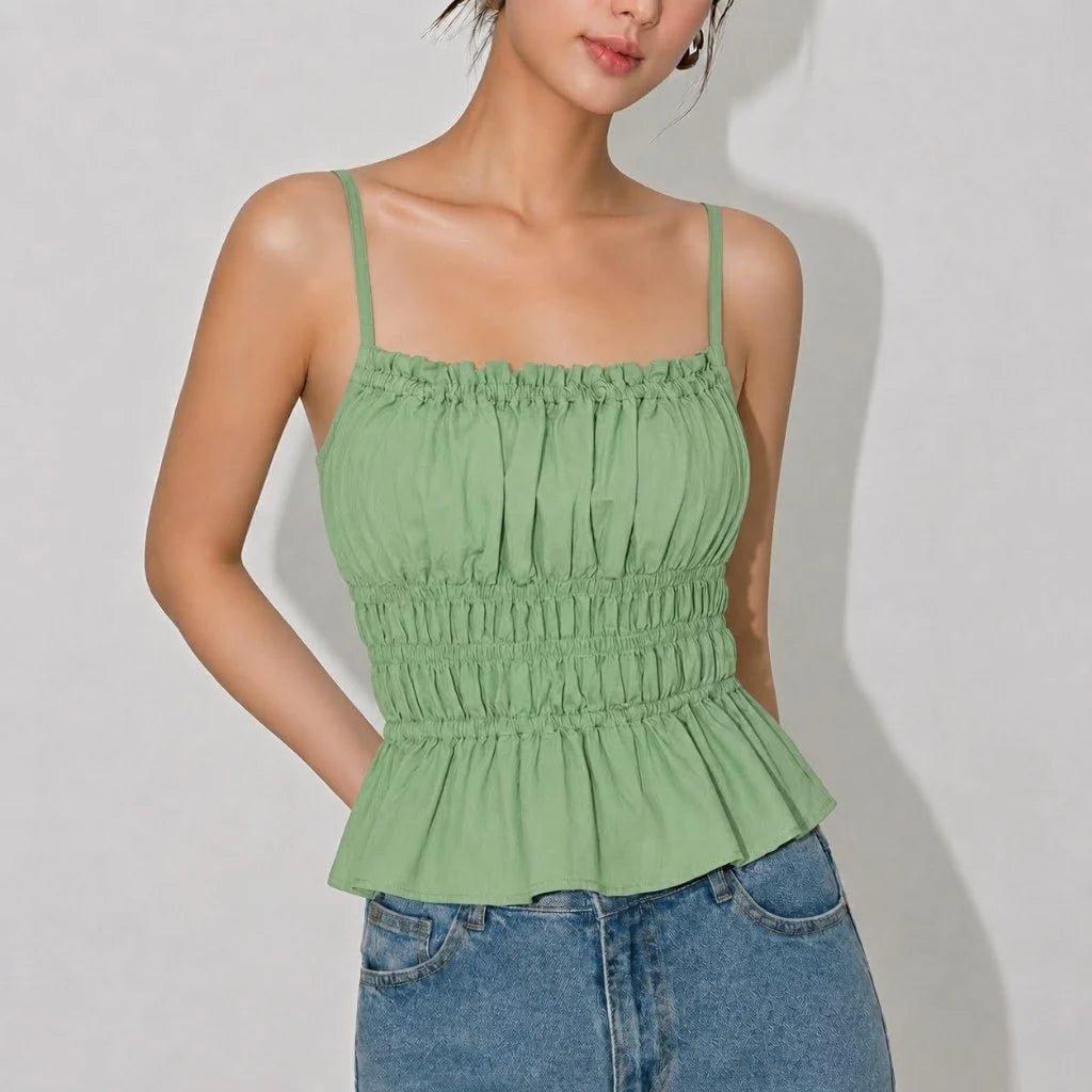 NAKD FASHION BELLORA SEXY STRING COTTON LINEN SMOCKING BACK DAILY CASUAL SUMMER TOP
