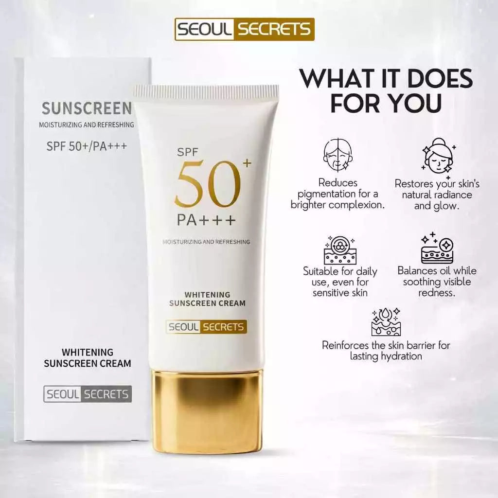 Seoul Secrets Whitening Sunscreen SPF 50 PA+++ | Luxury Broad Spectrum UVA/UVB Protection