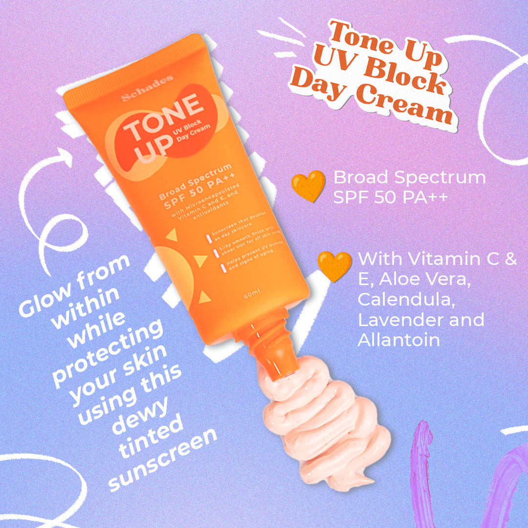 Schades Tone Up UV Block Day Cream Broad Spectrum Sunscreen SPF 50 PA ++ | All Skin Types | Skintint