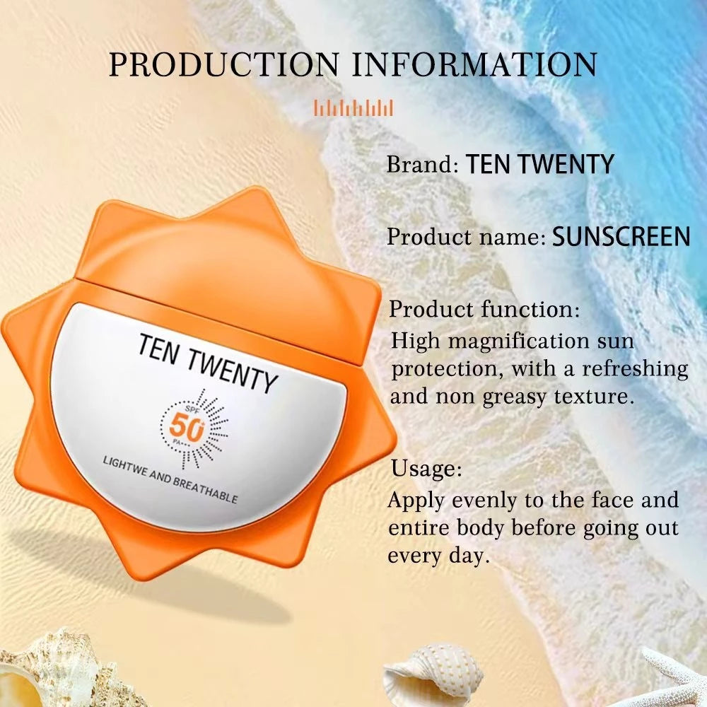 TEN TWENTY Ultra White Sunscreen SPF50+ Whitening Wear Sun Screen Sunblock Skincare Tinted Soon 40g