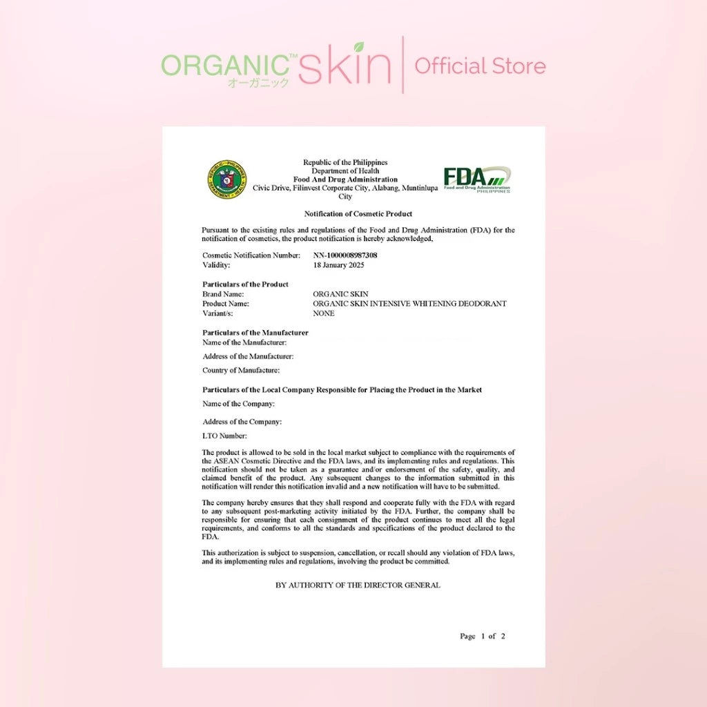 Organic Skin Japan Intensive Whitening Underarm Powder Dry Deodorant Deo Roll On