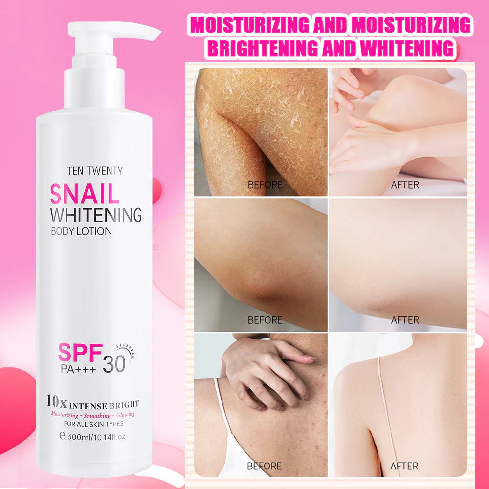 TEN TWENTY 300ml Snail Whitening Spf 30 PA+++ Body Lotion Collagen 10X Intense Bright Beauty Lotion