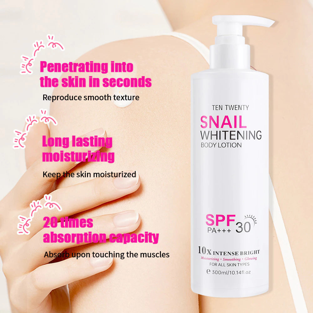TEN TWENTY 300ml Snail Whitening Spf 30 PA+++ Body Lotion Collagen 10X Intense Bright Beauty Lotion