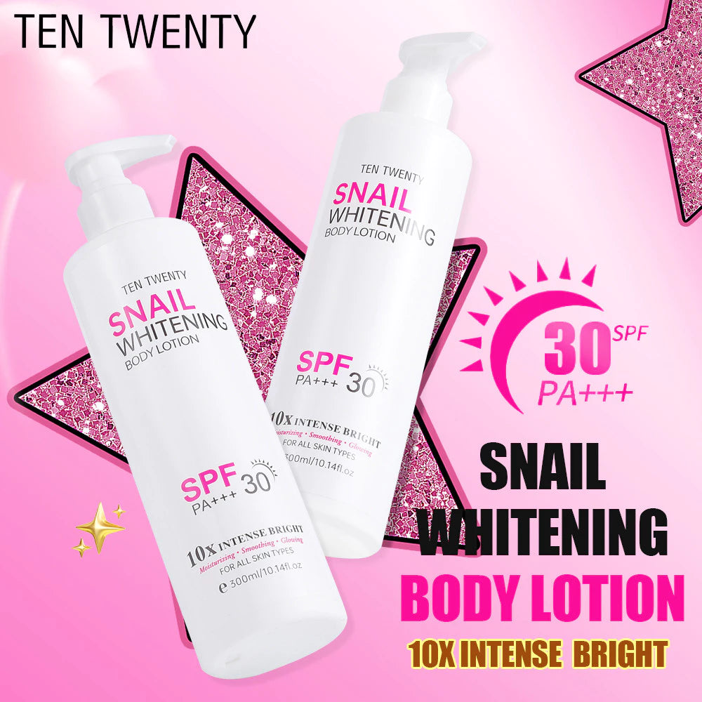 TEN TWENTY 300ml Snail Whitening Spf 30 PA+++ Body Lotion Collagen 10X Intense Bright Beauty Lotion
