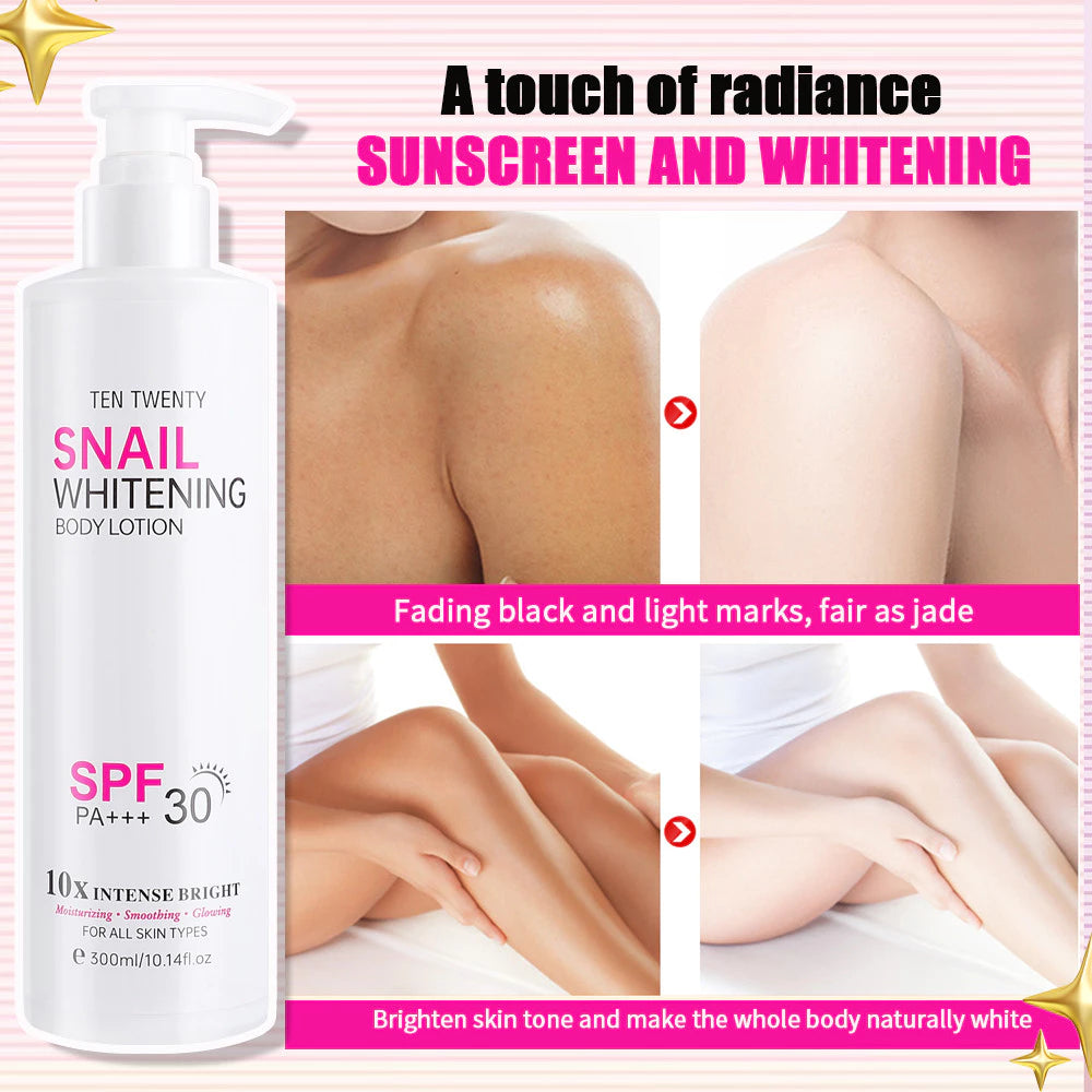 TEN TWENTY 300ml Snail Whitening Spf 30 PA+++ Body Lotion Collagen 10X Intense Bright Beauty Lotion