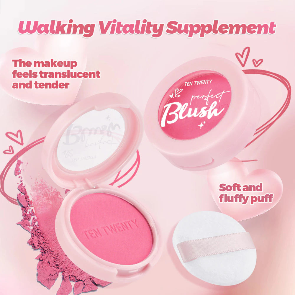 TEN TWENTY Waterproof Blush Powder Natural Pigmented Matte Highlight Brighten Contour Nude Cosmetics