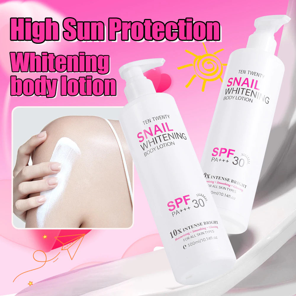 TEN TWENTY 300ml Snail Whitening Spf 30 PA+++ Body Lotion Collagen 10X Intense Bright Beauty Lotion