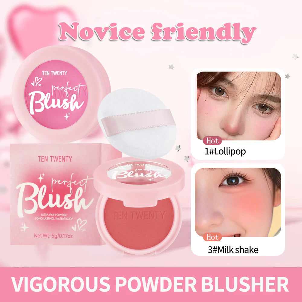TEN TWENTY Waterproof Blush Powder Natural Pigmented Matte Highlight Brighten Contour Nude Cosmetics