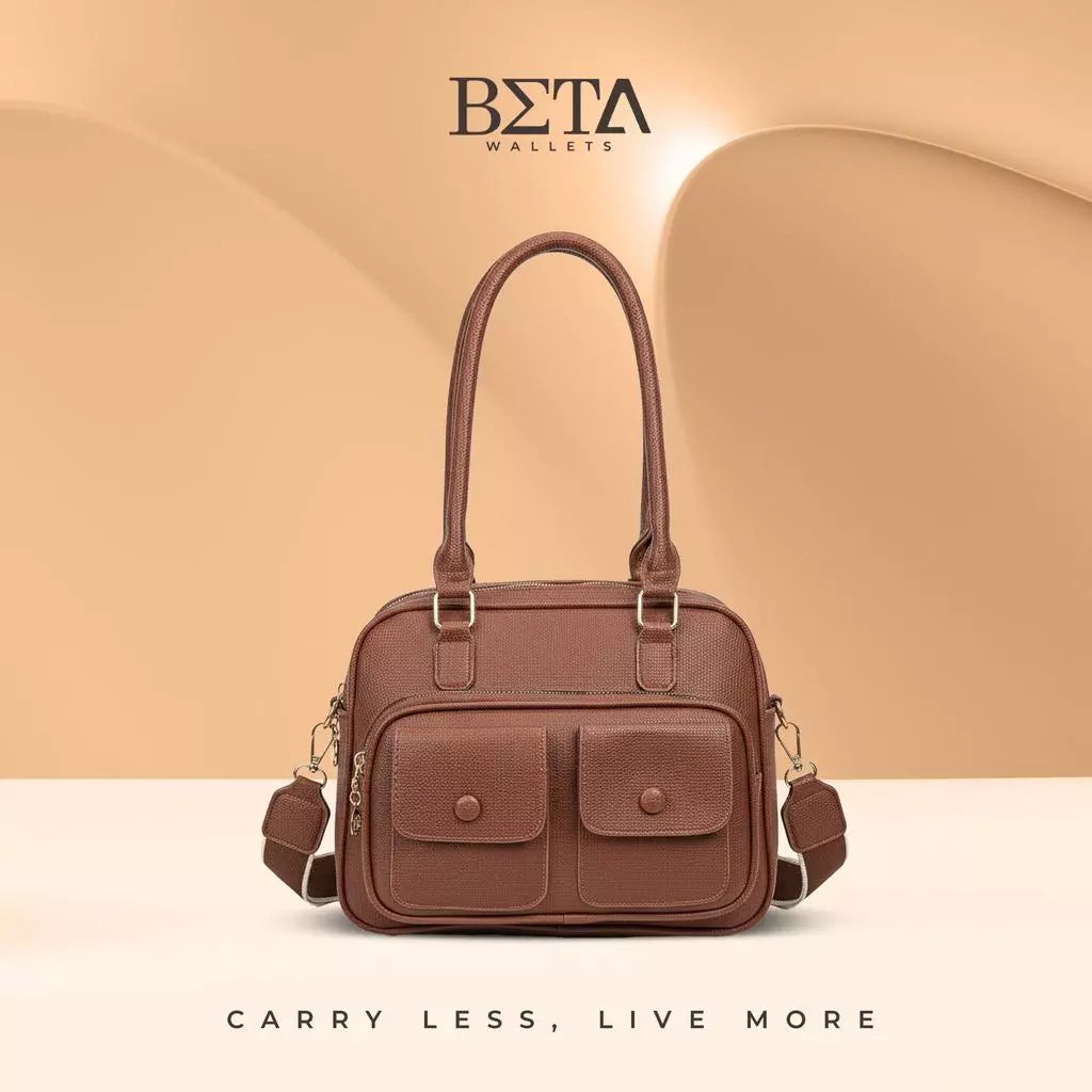 Ladies Vintage Leather Handbag Woman Square Shoulder Double Pocket Design