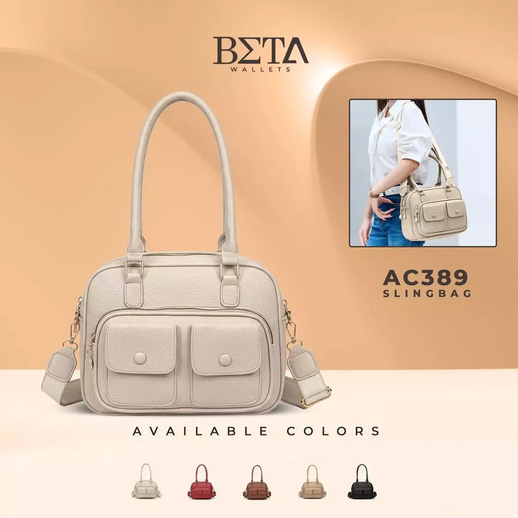Ladies Vintage Leather Handbag Woman Square Shoulder Double Pocket Design