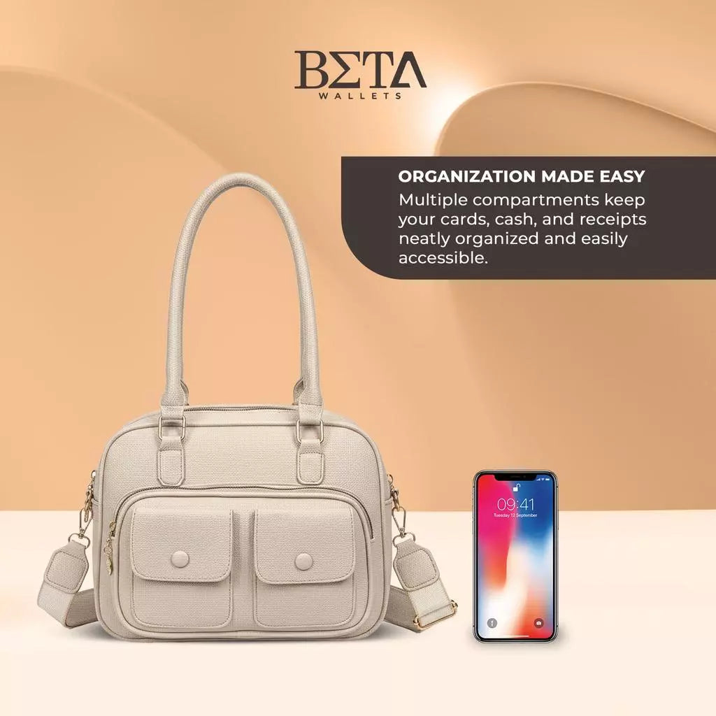 Ladies Vintage Leather Handbag Woman Square Shoulder Double Pocket Design