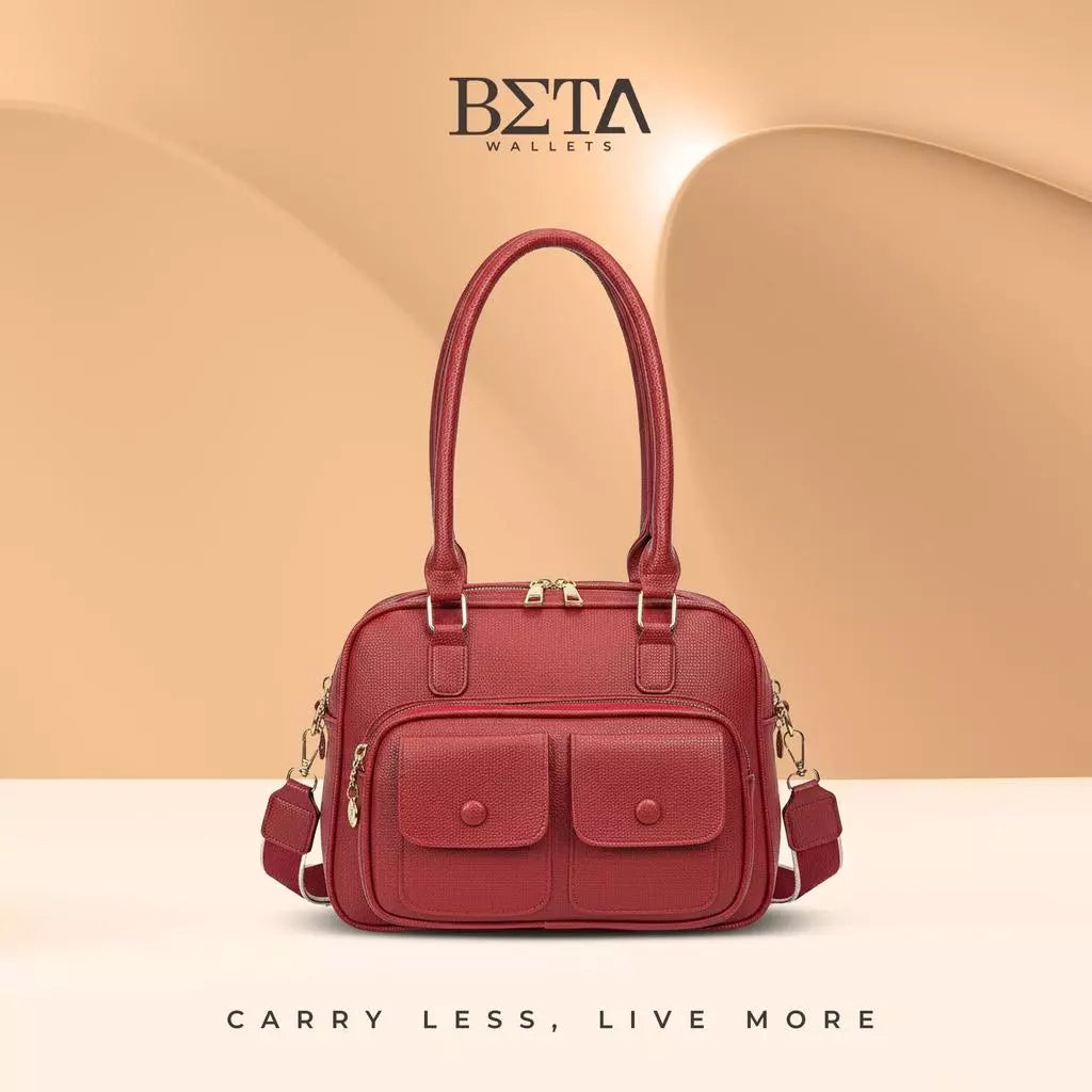 Ladies Vintage Leather Handbag Woman Square Shoulder Double Pocket Design