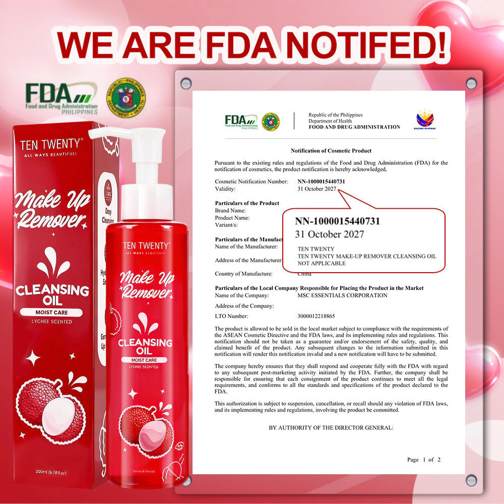 Sensitive Skin Makeup Remover - TEN TWENTY 200ml Lyehee Scented Gentle Deep Cleansing Oil