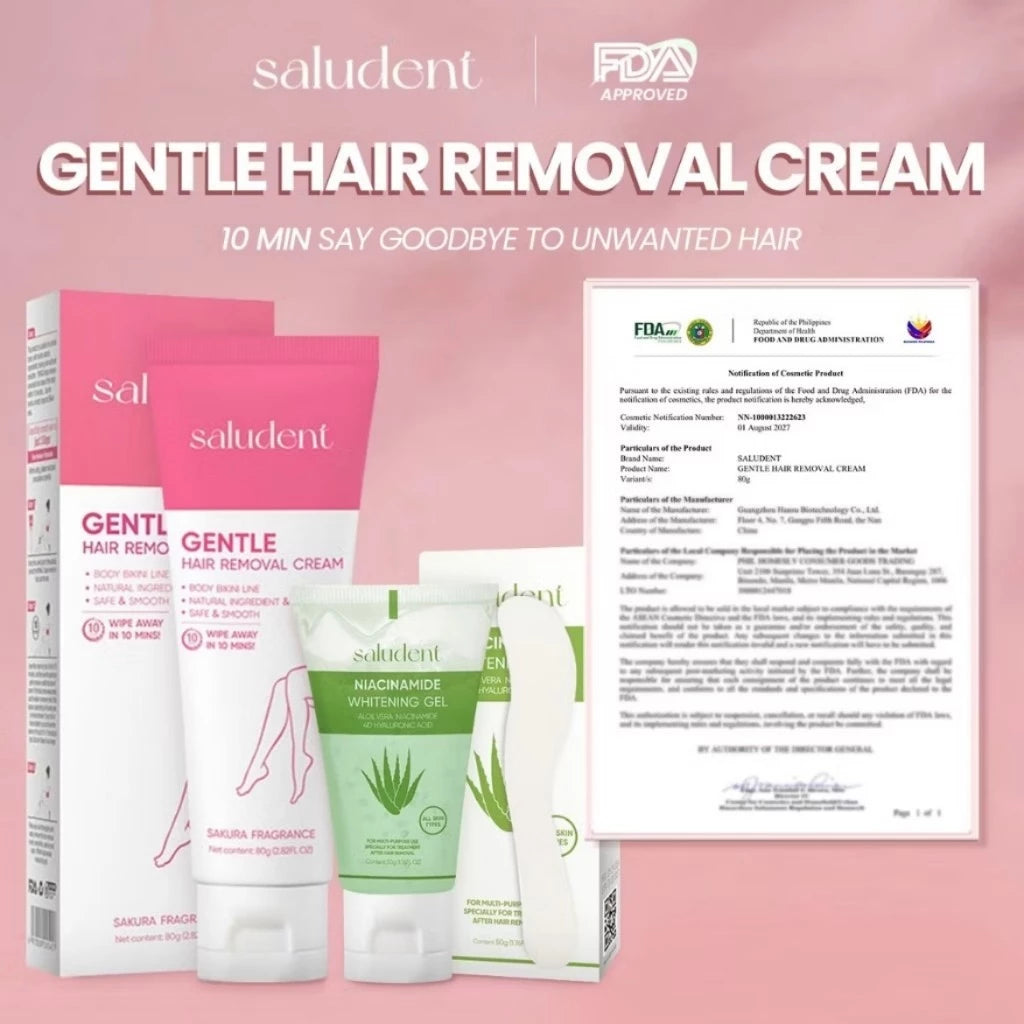 BUY1 GET1 Saludent Hair Removal Cream 80g+ Niacinamide Aloe Vera Underarm Whitening Gel 50g
