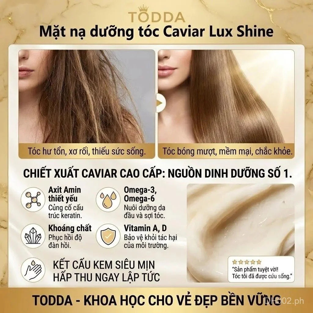 TODDA Caviar hair mask contains fresh keratin and premium amino acids that help restore hair, leaving it soft and smooth