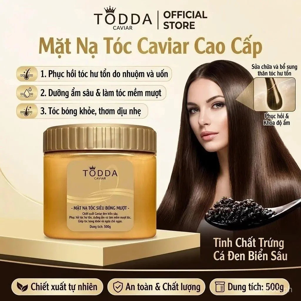 TODDA Caviar hair mask contains fresh keratin and premium amino acids that help restore hair, leaving it soft and smooth