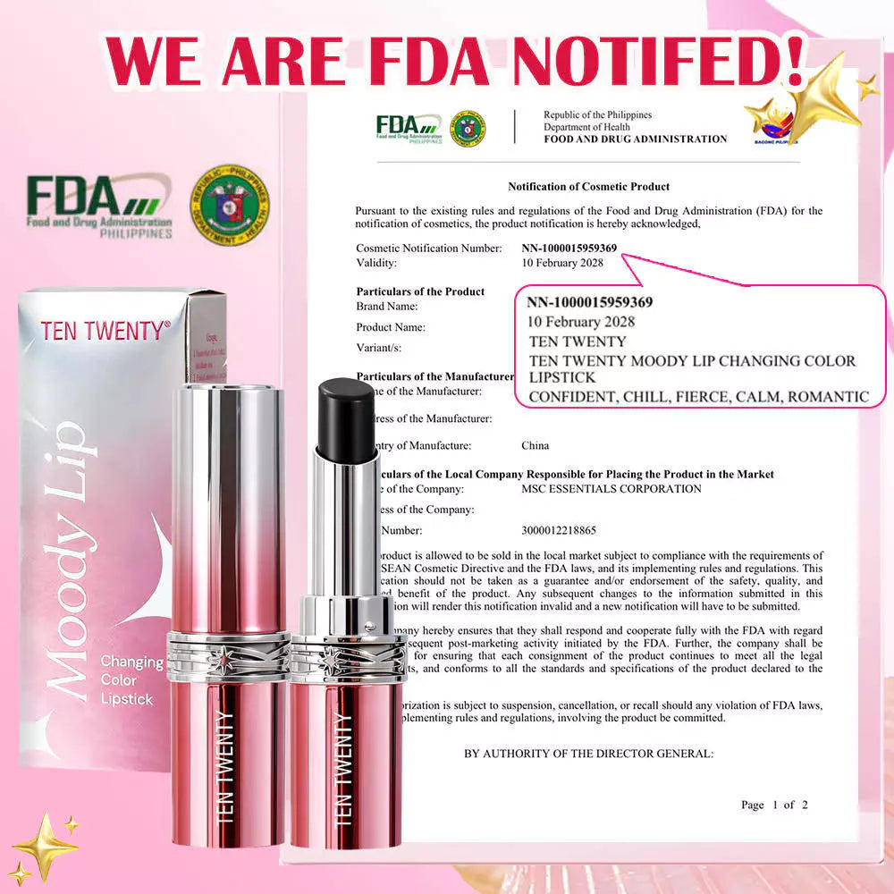 TEN TWENTY Moody Lip Changing Color Lipstick Waterproof Moisturizing Long Lasting Watery Silky Wear