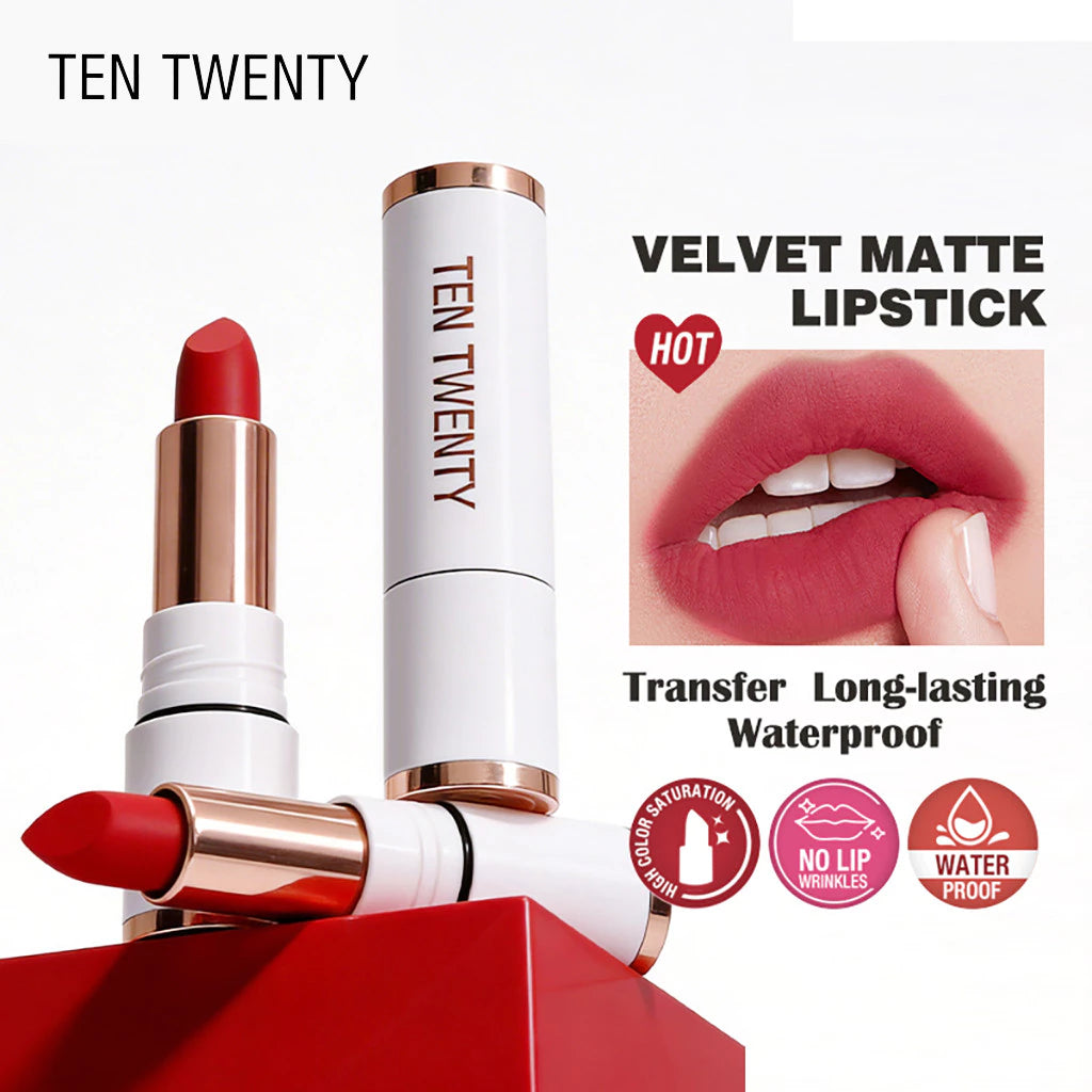 TEN TWENTY Velvet Matte Lipstick Lip Cheek Tint Double Use Waterproof 24H Long Lasting Silky Makeup
