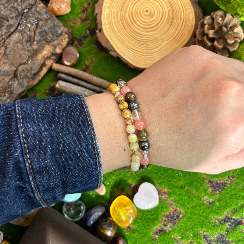 1pc Citrine Stone Beaded Bracelet, 6mm, Handcrafted Jewelry for Abundance and Success, Unisex, for Men and Women.