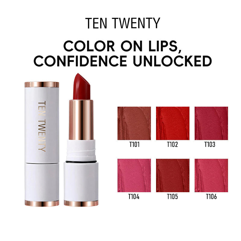 TEN TWENTY Velvet Matte Lipstick Lip Cheek Tint Double Use Waterproof 24H Long Lasting Silky Makeup
