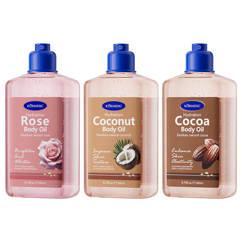 KORMESIC Coconut Body Oil 260ml – Moisturizing Massage Oil for Dry Skin, Deep Hydration & Skin Glow