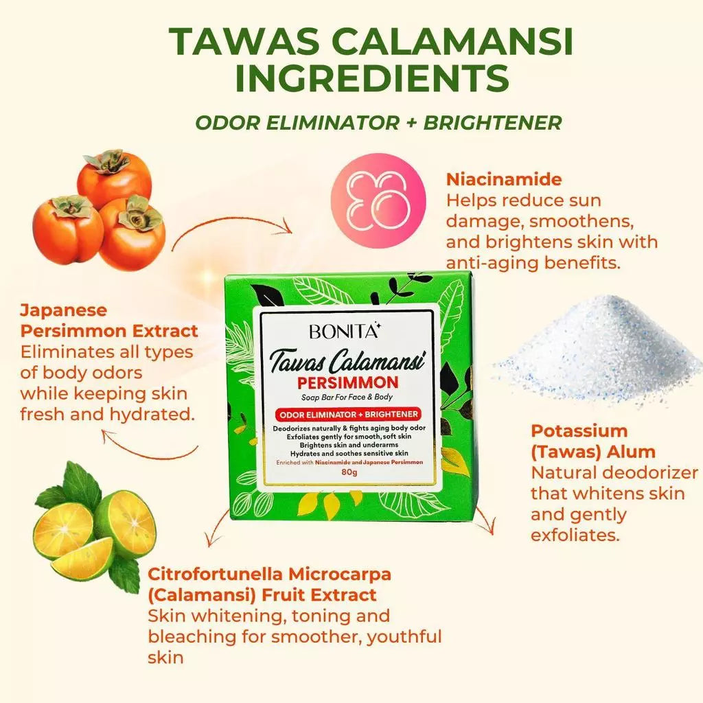 BONITA Tawas Calamansi Persimmon Odor Eliminator + Whitening Soap 80g