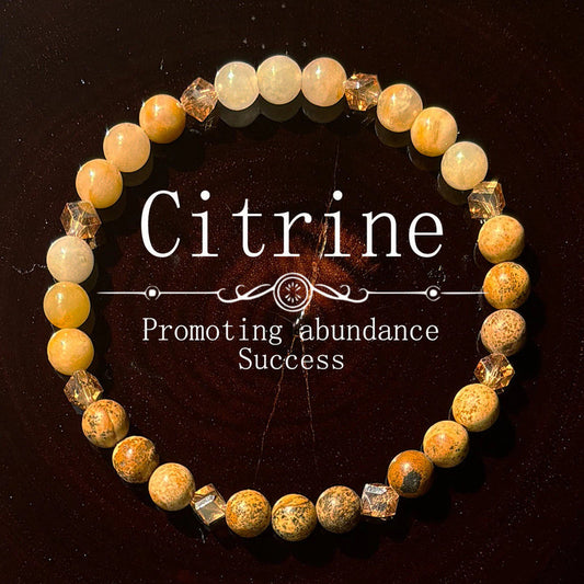 1pc Citrine Stone Beaded Bracelet, 6mm, Handcrafted Jewelry for Abundance and Success, Unisex, for Men and Women.