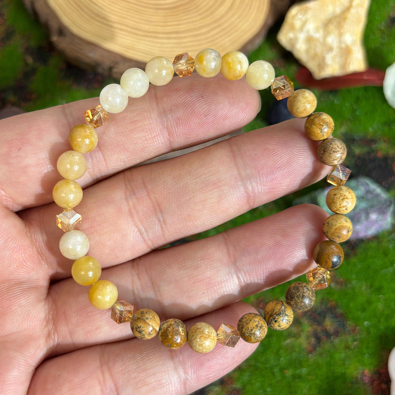 1pc Citrine Stone Beaded Bracelet, 6mm, Handcrafted Jewelry for Abundance and Success, Unisex, for Men and Women.