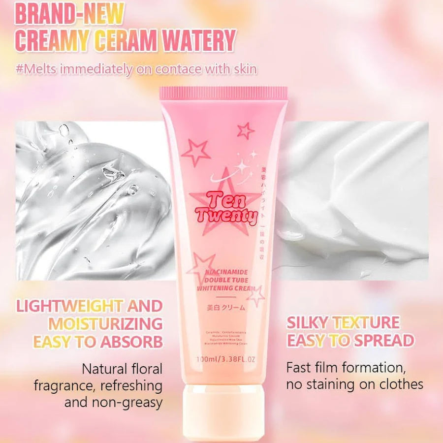 TEN TWENTY Niacinamide Double Tube Whitening Cream Brightening Body Care Lotion Instant Glow 100ML