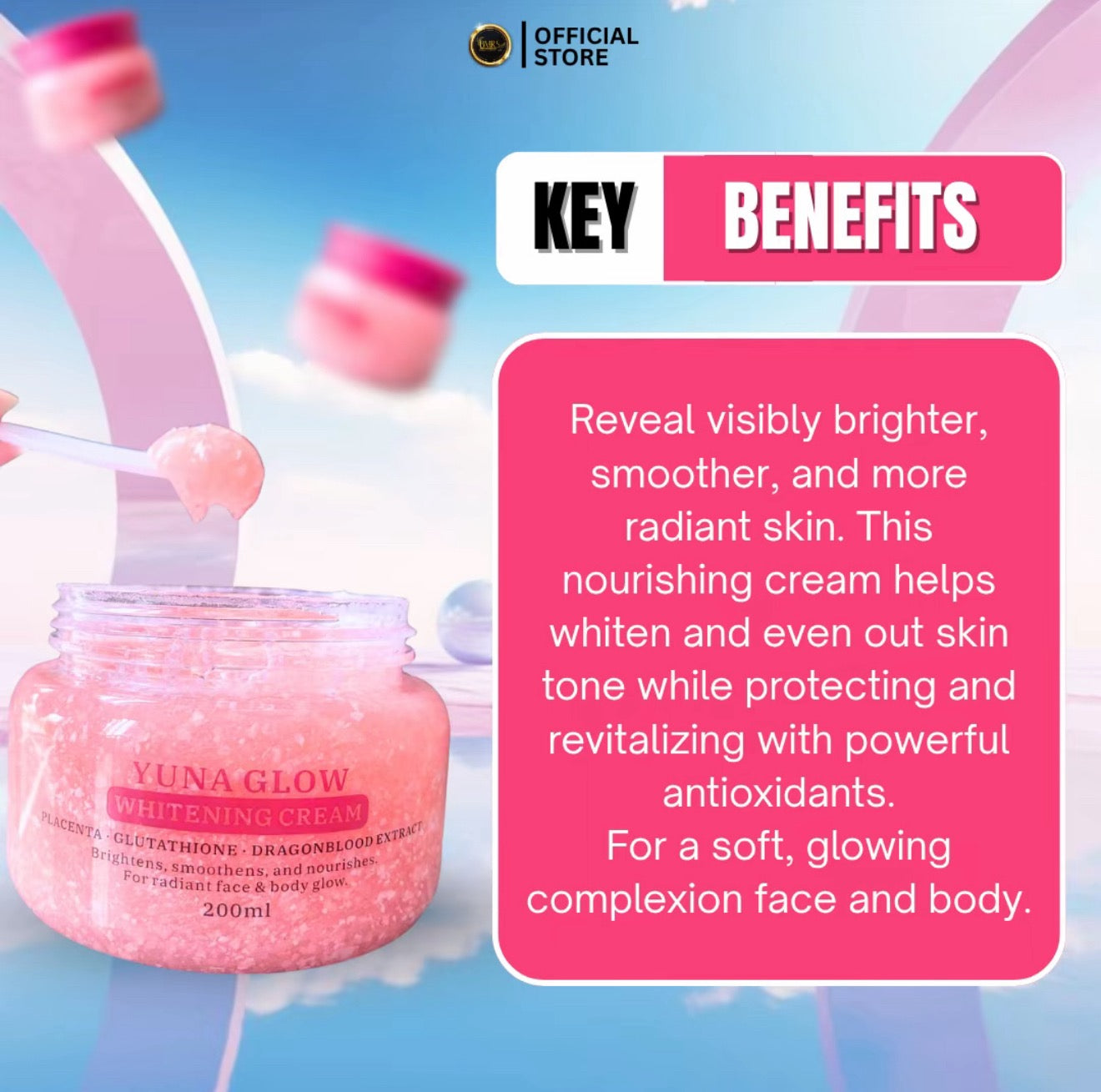 BMRS Yuna Glow Whitening Cream with Placenta, Glutathione and Dragon Blood Extract