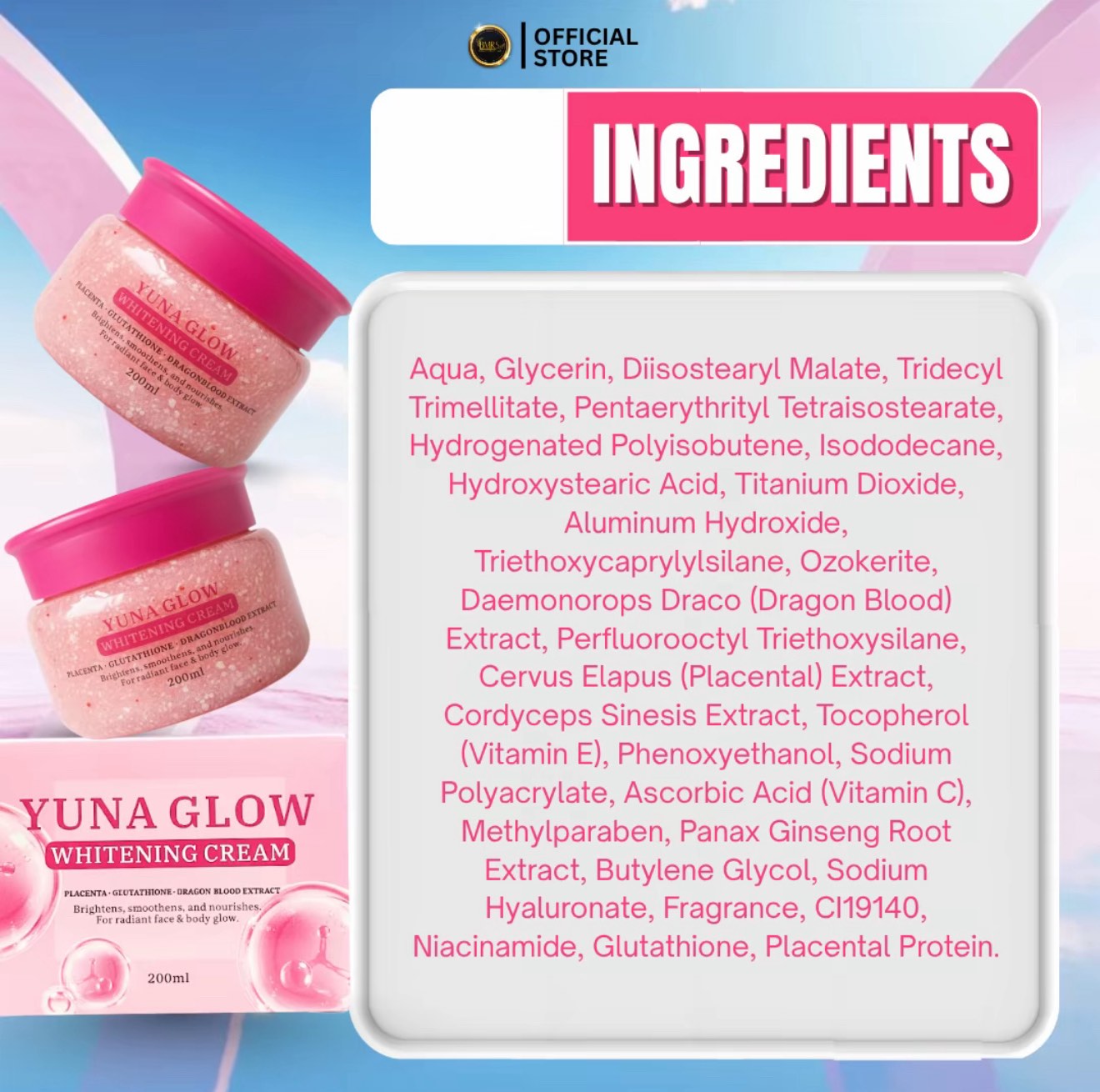 BMRS Yuna Glow Whitening Cream with Placenta, Glutathione and Dragon Blood Extract