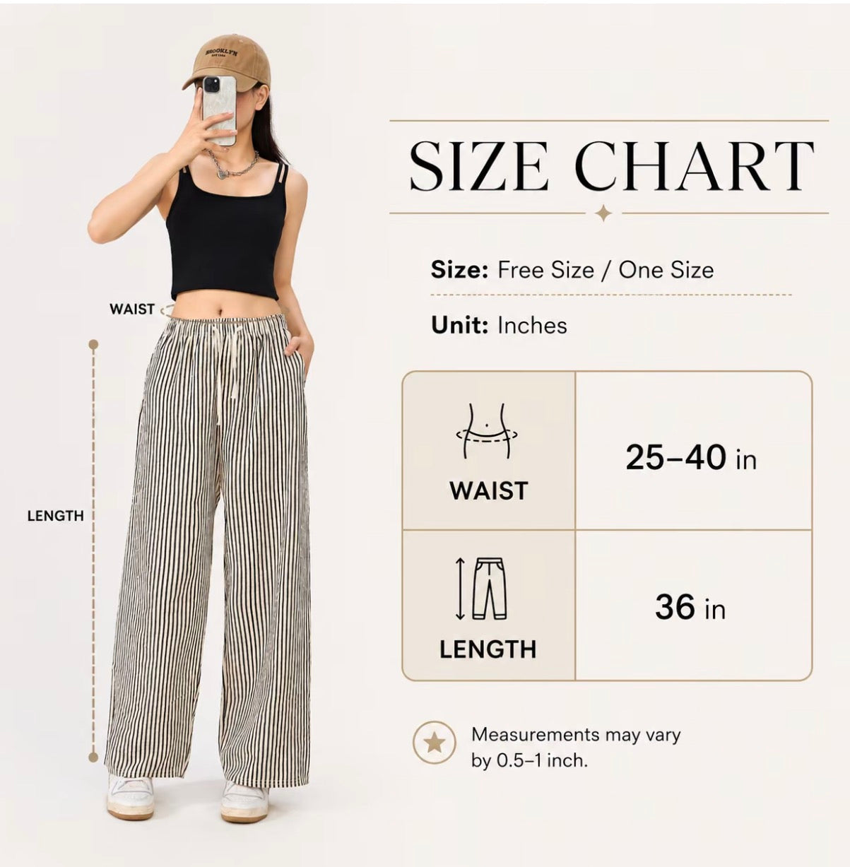Double-Pocket Women's Vertical Stripe Textured Fabric Straight-Leg Pants Free Size Slimming Fashionable Trousers